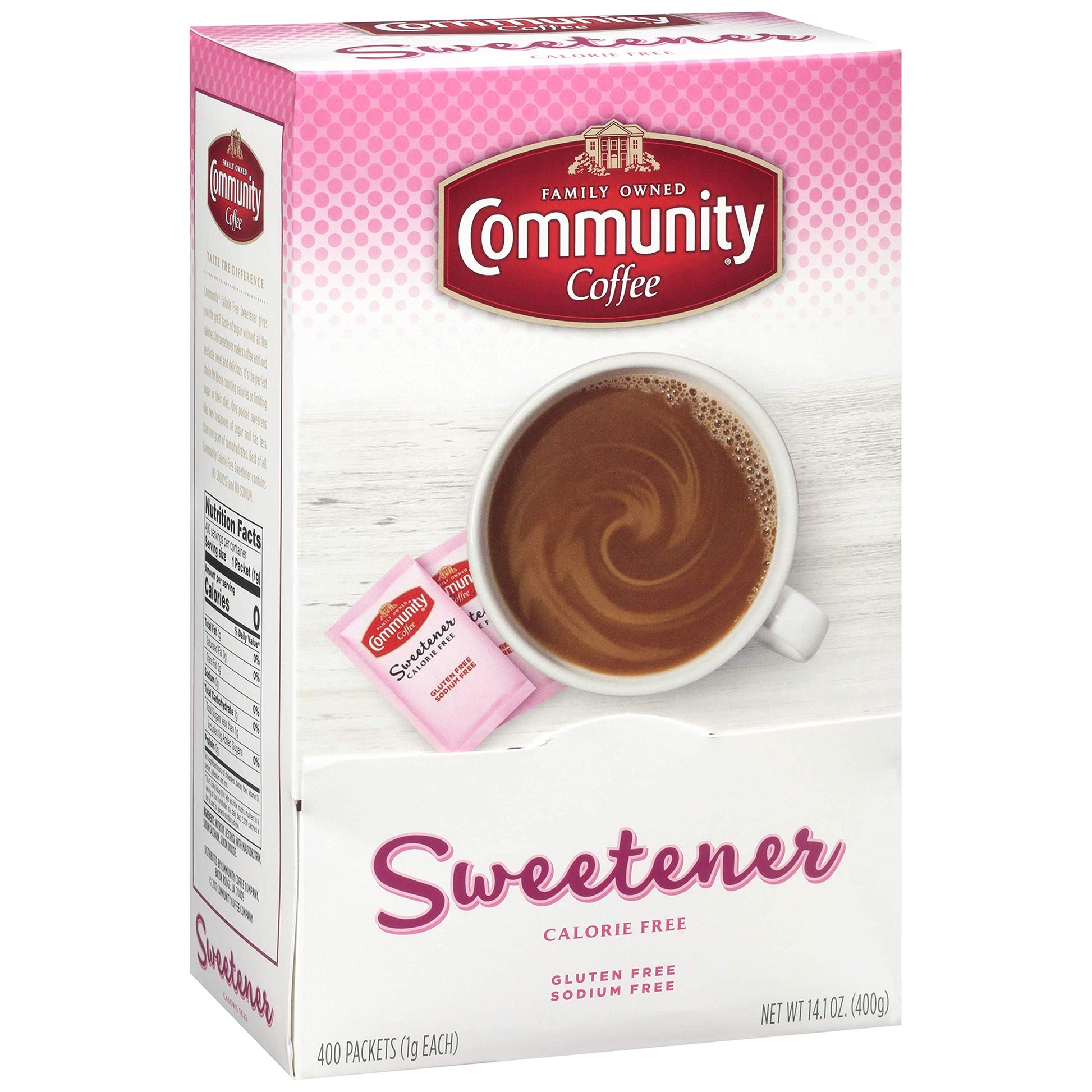 Community Coffee Pink Sweetener Packets, 1600 Count, 400 Count (Pack of 4)