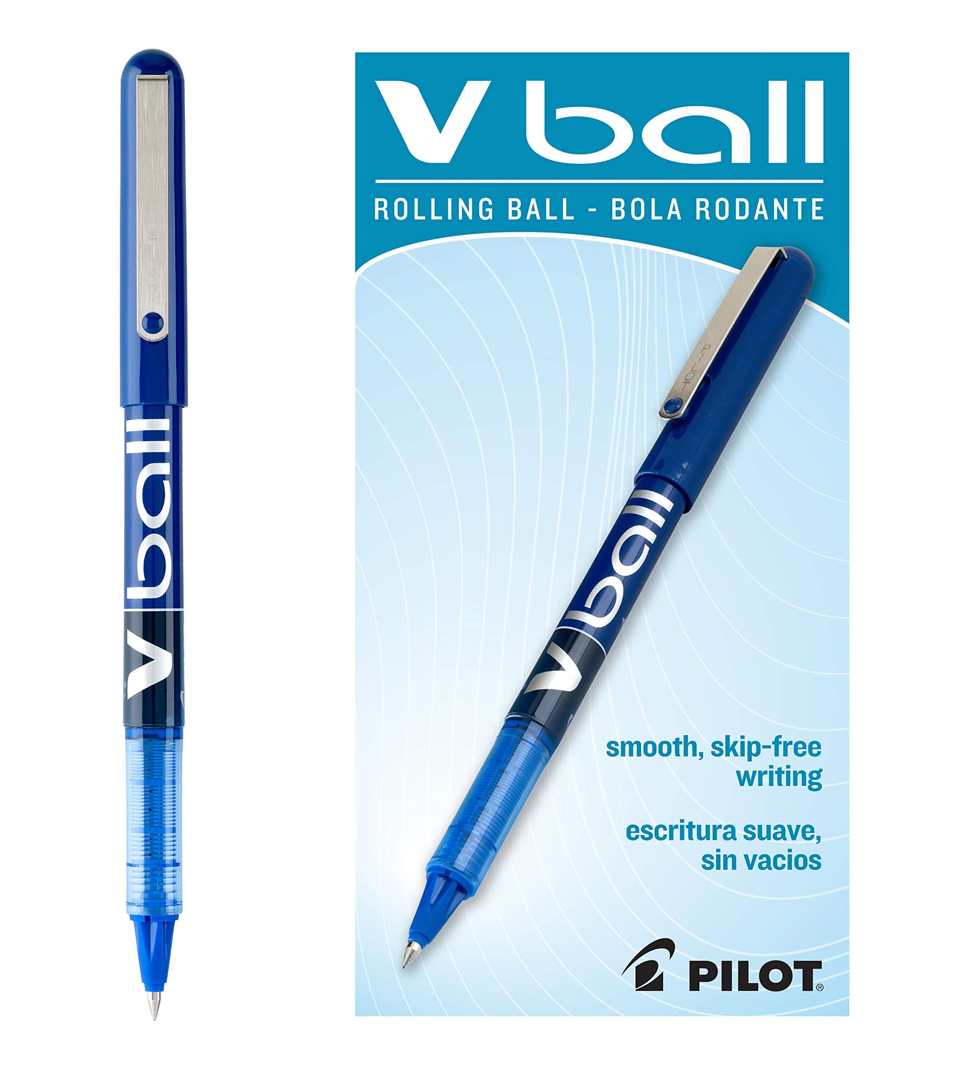 Pilot VBall Liquid Ink Rolling Ball Stick Pens, Extra Fine Point, Blue Ink, 12-Pack (35201)