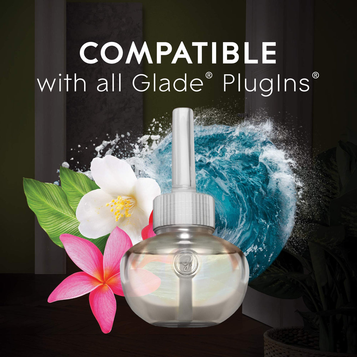 Glade PlugIns Plus Refills Air Freshener Starter Kit, Aqua Waves, Scented and Essential Oils for Home and Bathroom, 0.67 Fl Oz, 1 Warmer + 3 Refills