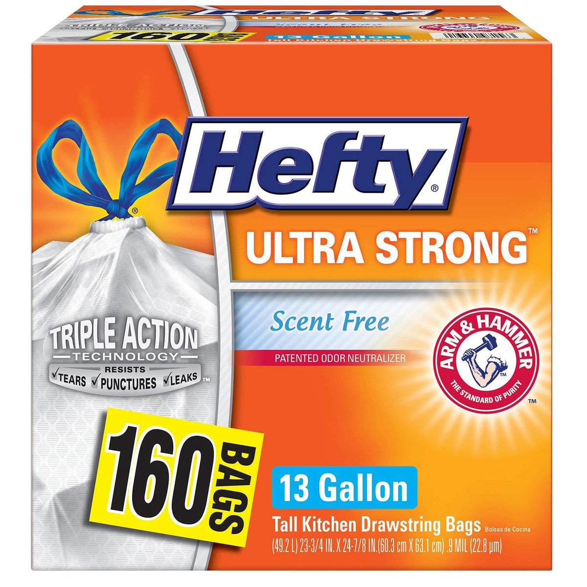 Hefty Ultra Strong Kitchen Trash Bags 13 Gal Garbage Bags, Drawstring - 160 ct