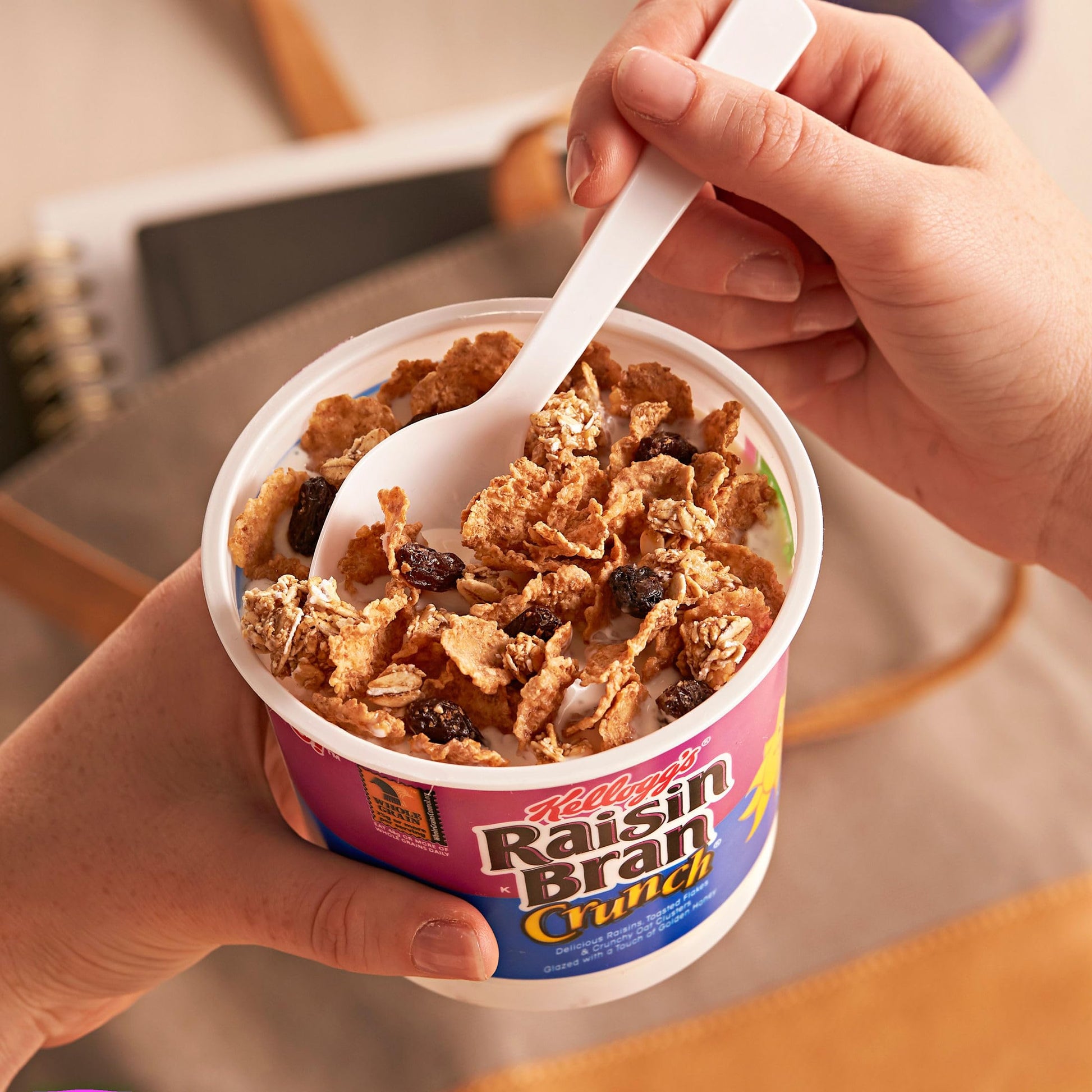 Kellogg's Raisin Bran Crunch Breakfast Cereal Cups, Fiber Cereal, Made with Real Fruit, Original, 33.6oz Case (12 Cups)