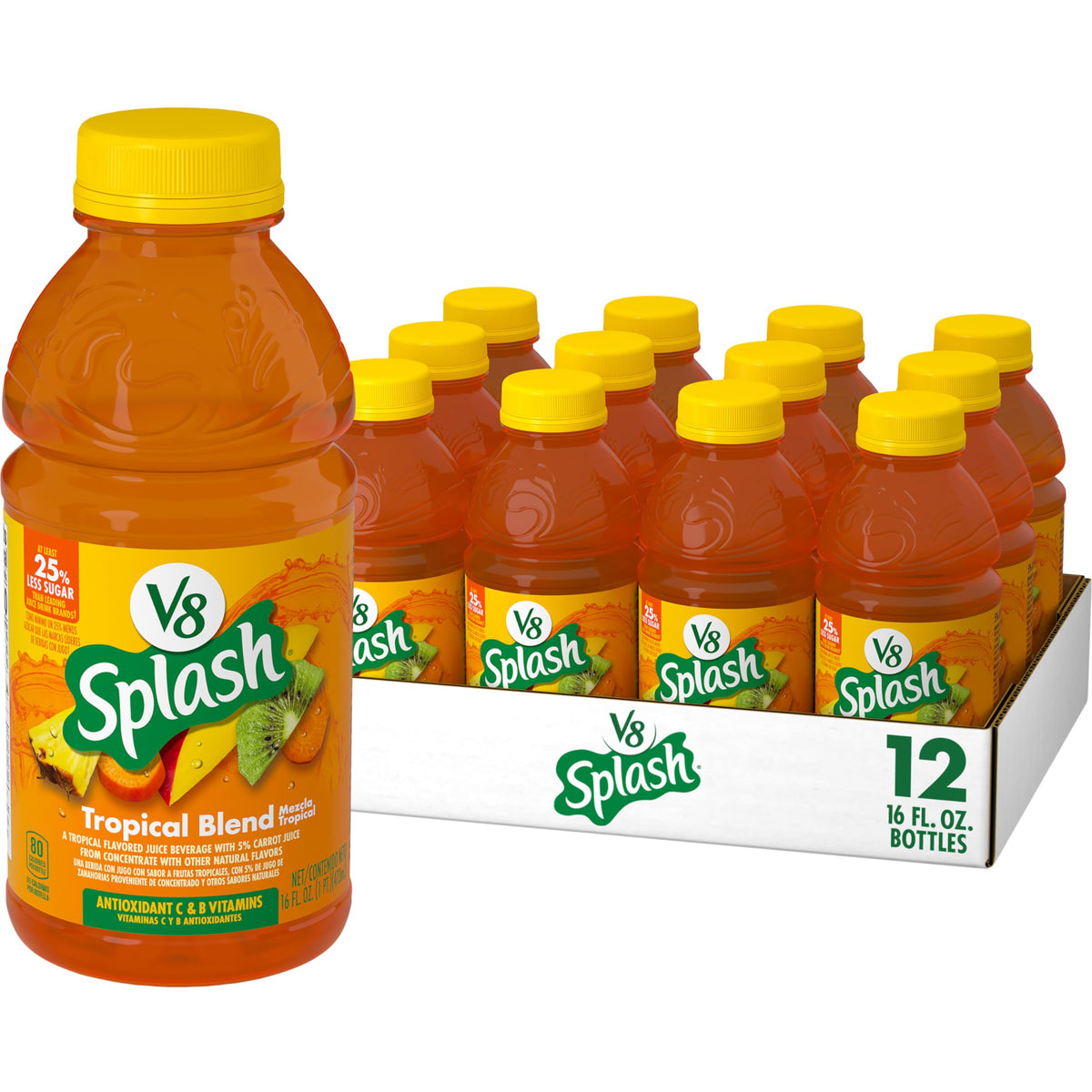 V8 Splash Tropical Blend Flavored Juice Beverage, 16 fl oz Bottle (12 Pack)