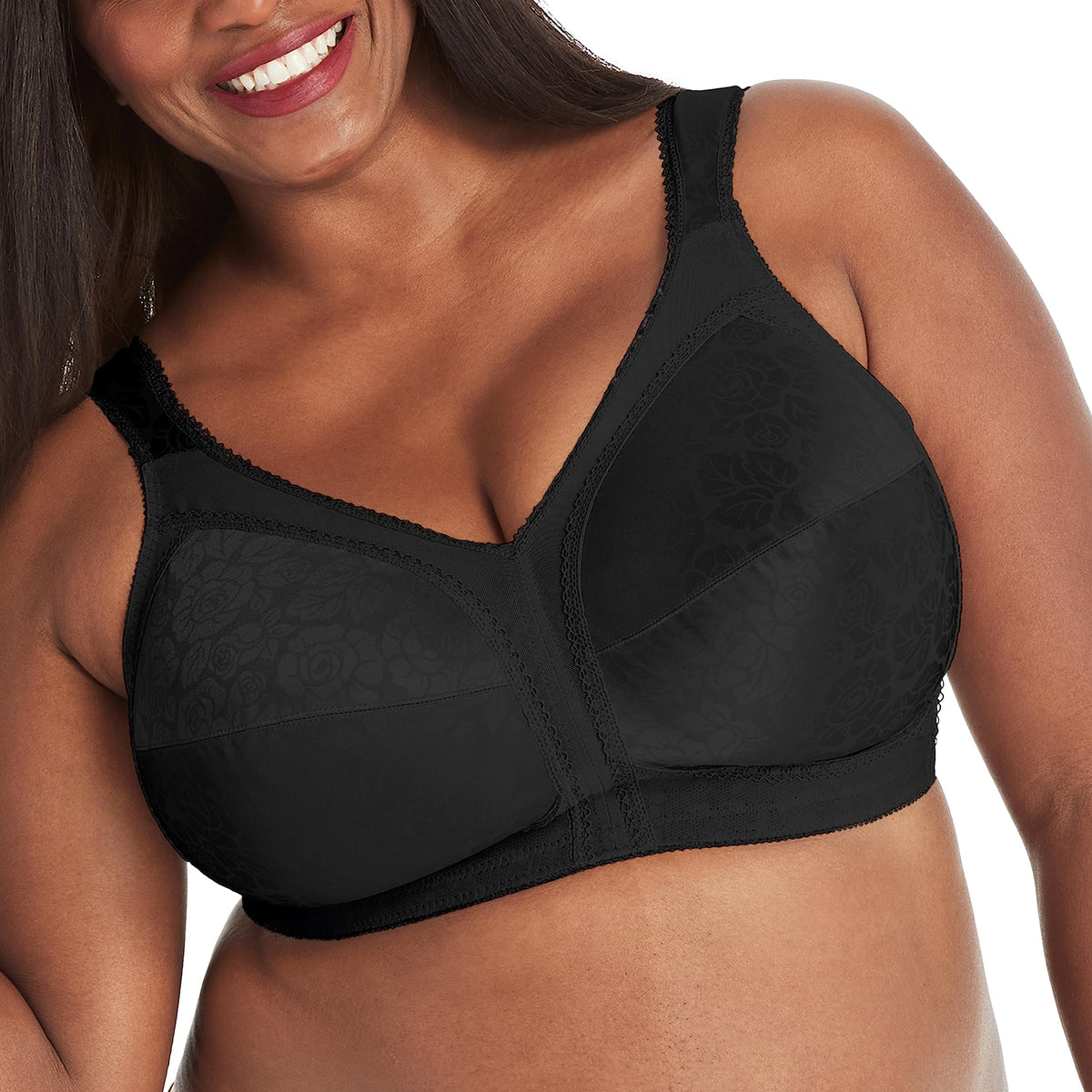 Playtex Women 18 Hour Comfort-Strap Wireless, Full-Coverage Bra, Single, Black/Black, 2-Pack, 42C