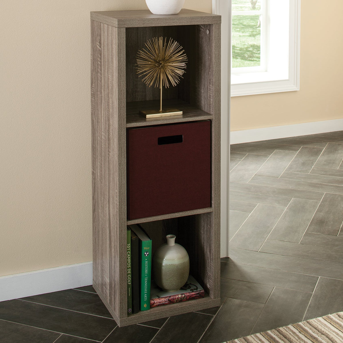 ClosetMaid 3 Cube Storage Shelf Organizer Bookshelf with Back Panel, Easy Assembly, Wood, Weathered Gray