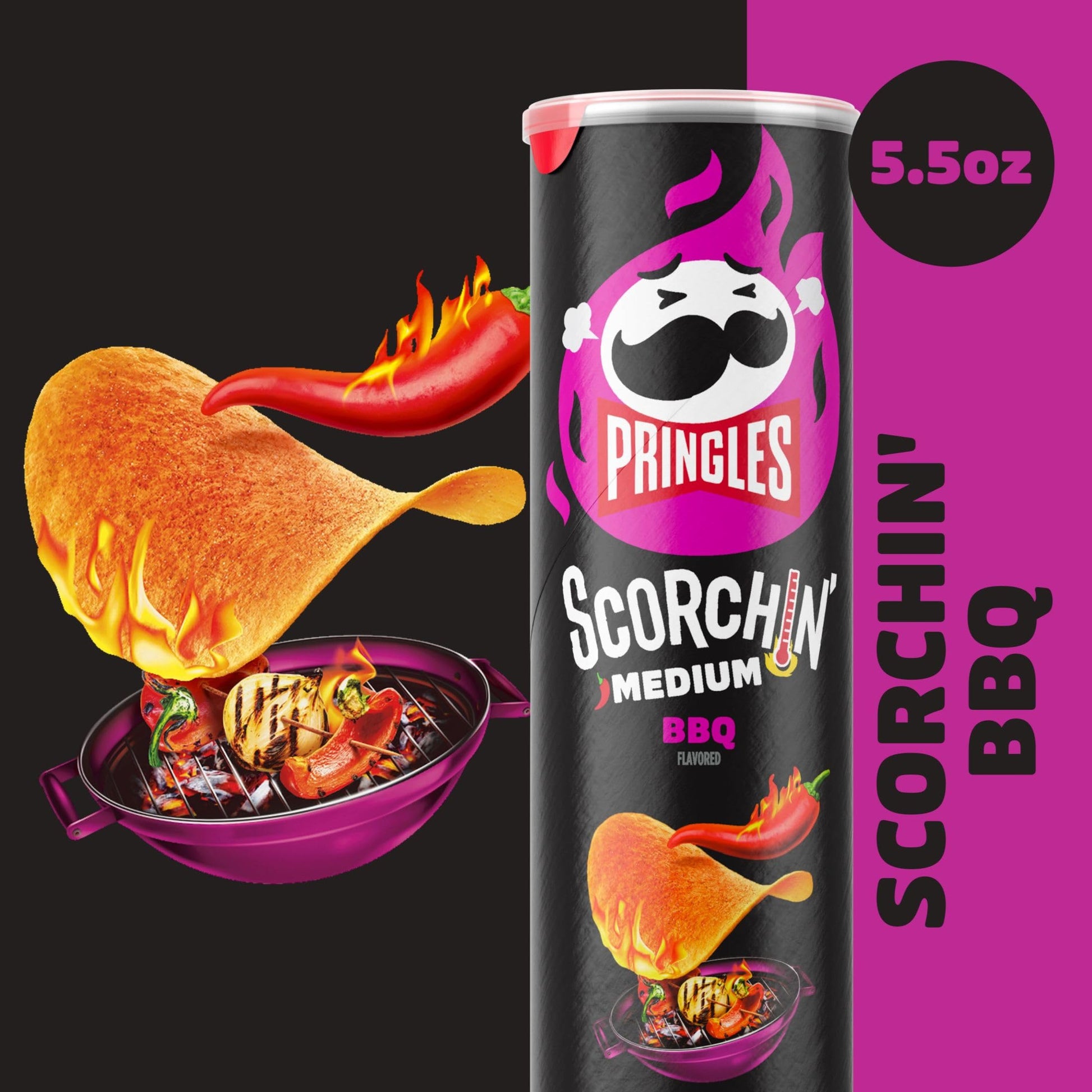 Pringles Scorchin' BBQ Potato Crisps, 5.5 oz (Pack of 2) with By The Cup Mints