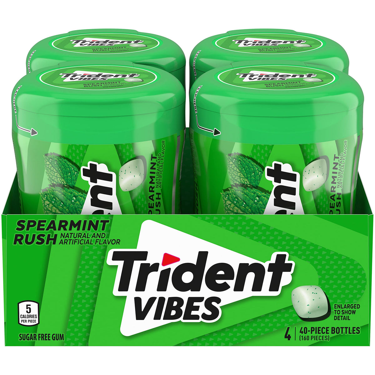 Trident Vibes Spearmint Rush Sugar-Free Chewing Gum, 4 Bottles of 40 Pieces (160 Total Pieces)