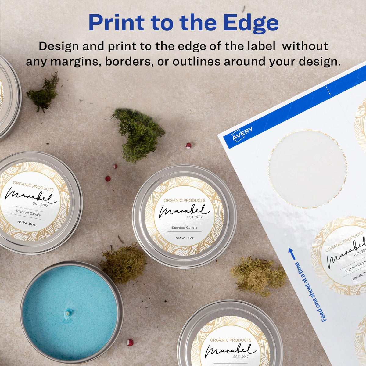 Avery Printable Round Labels with Sure Feed, 2.5" Diameter, Glossy White, 90 Customizable Labels (22830)