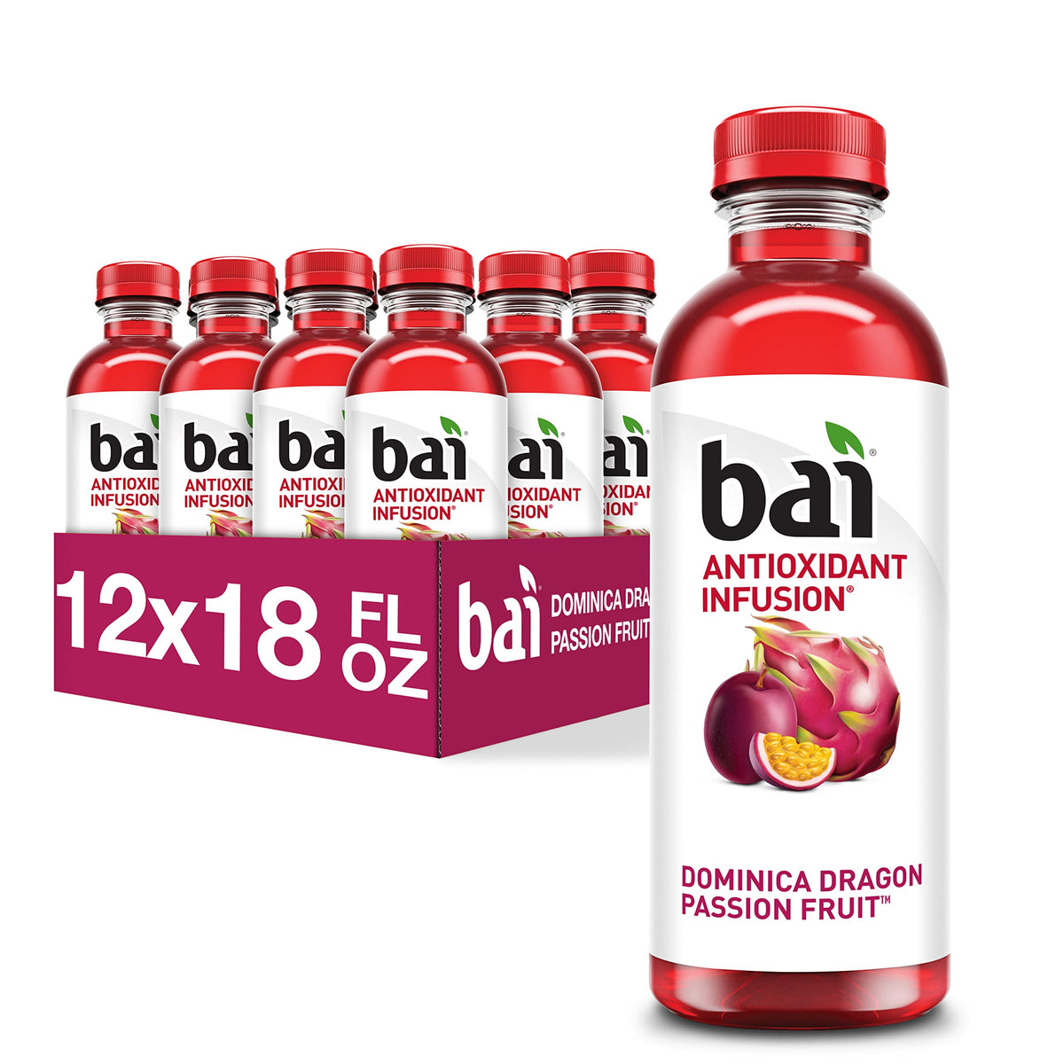 Bai Dominica Dragon Passion Fruit, Antioxidant Infused Beverage, 18 Fl Oz Bottle (Pack of 12)