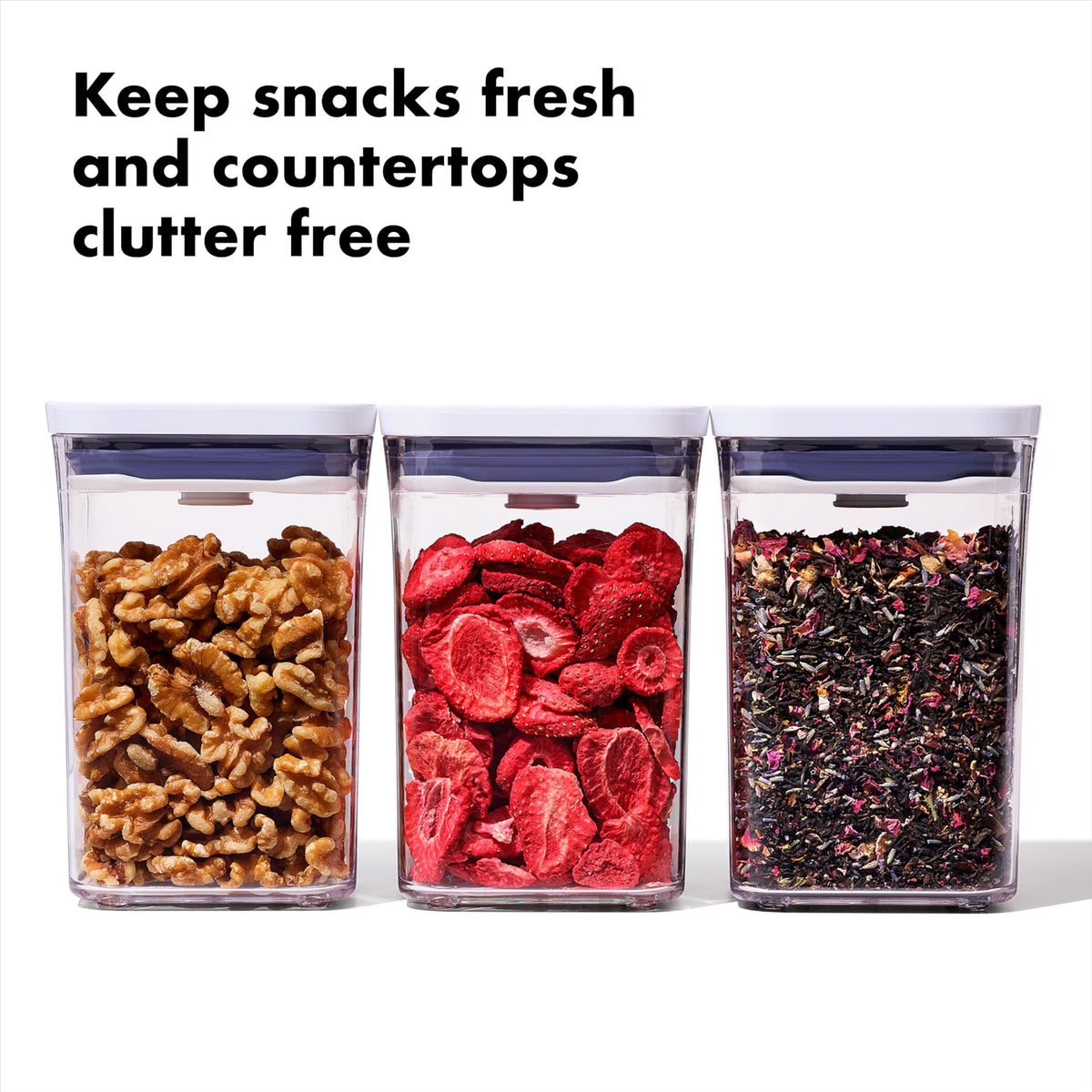 OXO Good Grips 3-PC Small Square Short POP Container Set, White,Grey