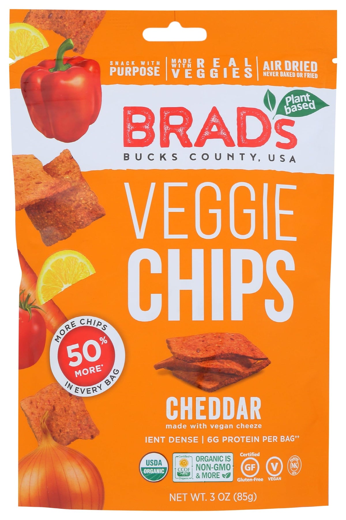 Brad's Raw Organic Gluten Free Chips, Cheddar, 3 Ounce
