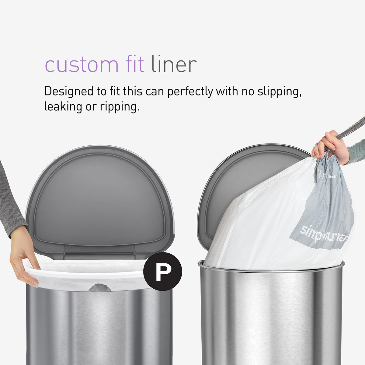 simplehuman Code P Custom Fit Drawstring Trash Bags, 50 -60 L / 13-16 Gallon, 1 Refill Pack (20 Count)