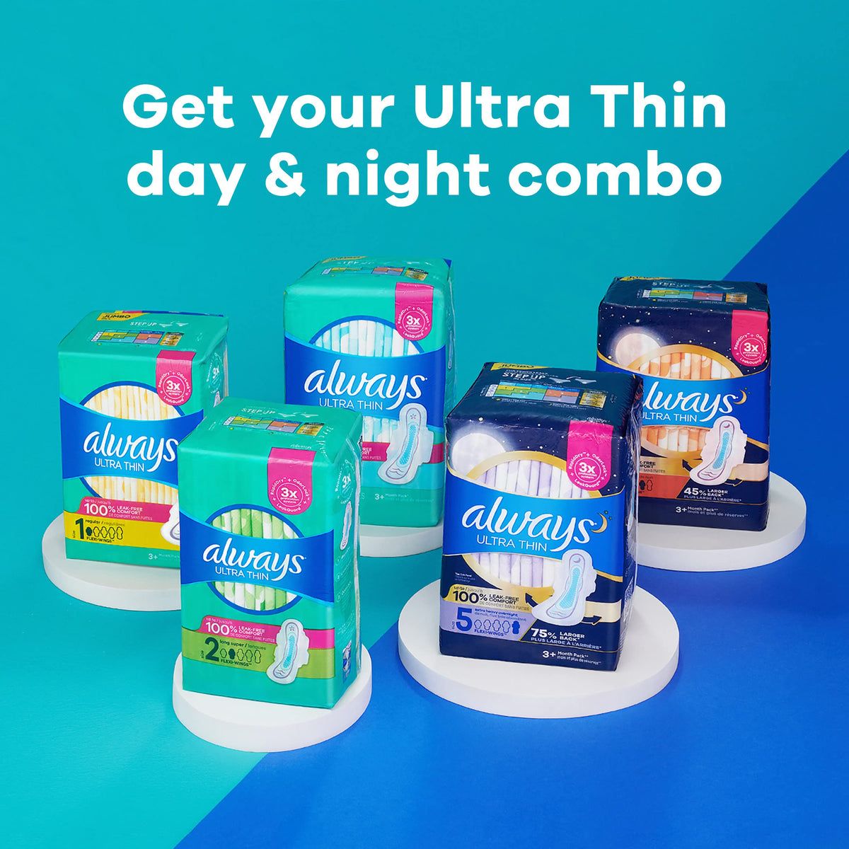 Always Ultra Thin Pads for Women, Size 4 Overnight Absorbency, Unscented with Wings, 26 Count