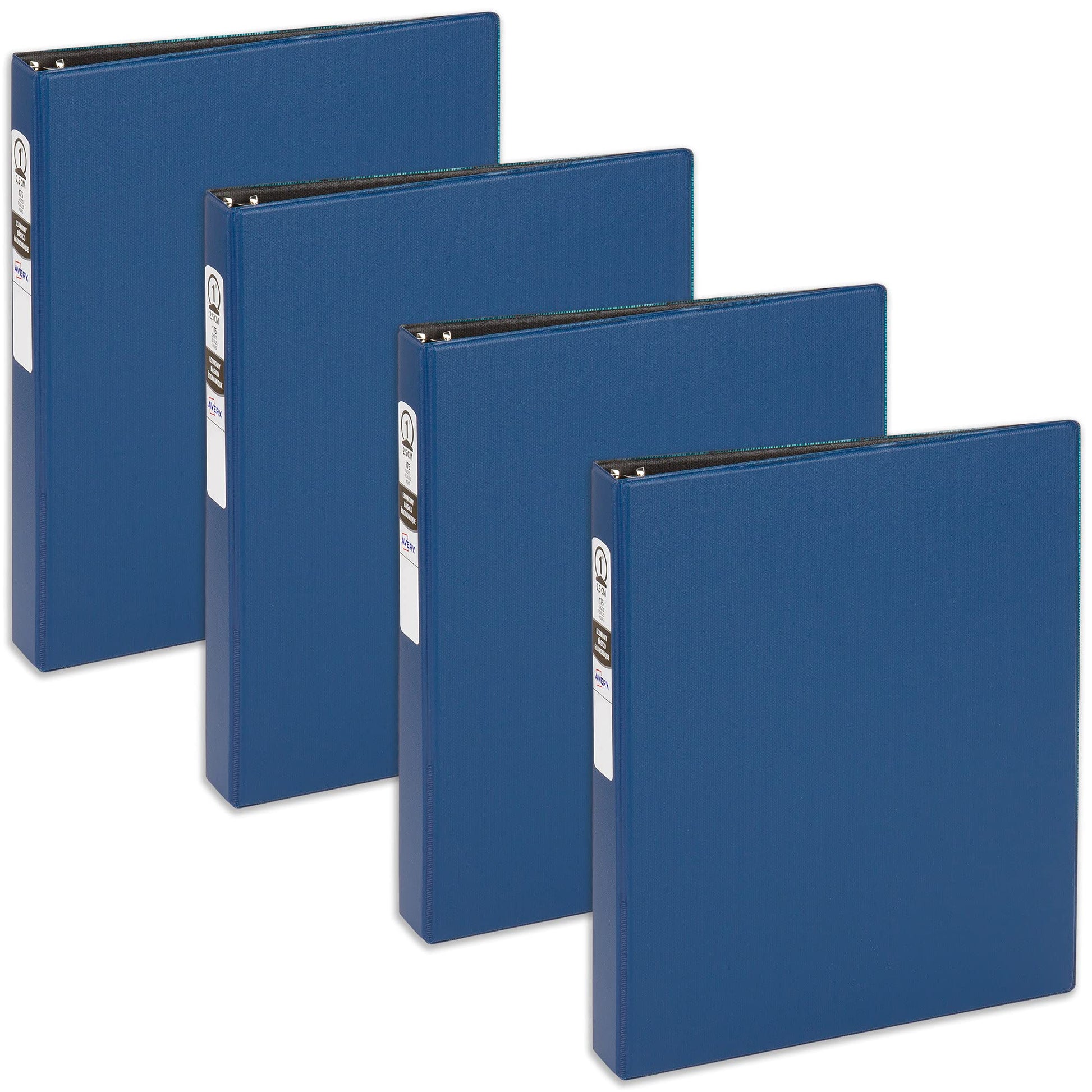 Avery Economy 3 Ring Binders 1 Inch Round Rings, Blue Binder, Great for Home or Office, 4 Pack (03300)