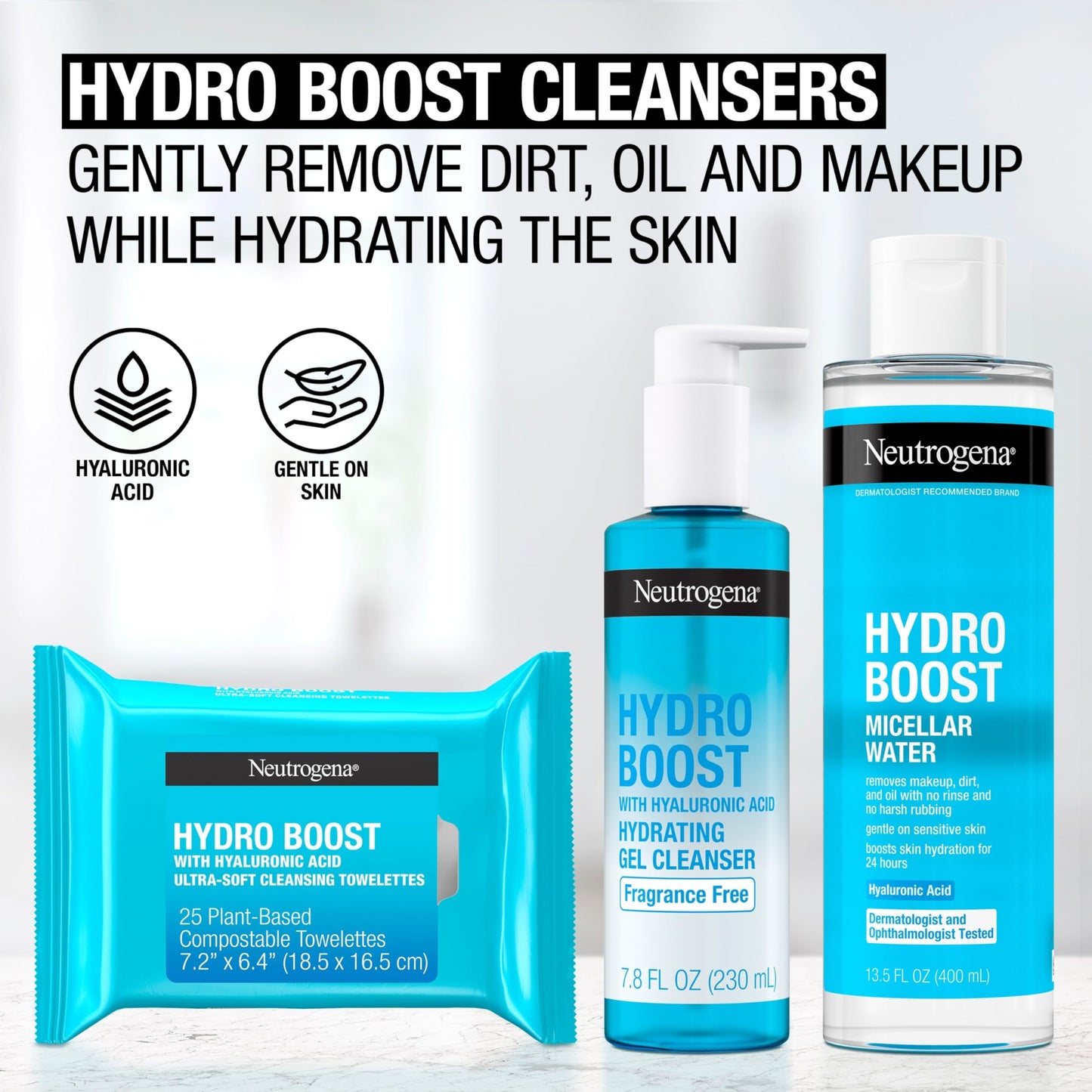 Neutrogena Hydro Boost Micellar Water with Hyaluronic Acid, Micellar Cleansing Water for Sensitive Skin, Removes Makeup, Dirt & Oil, Alcohol-Free, 13.5 fl oz