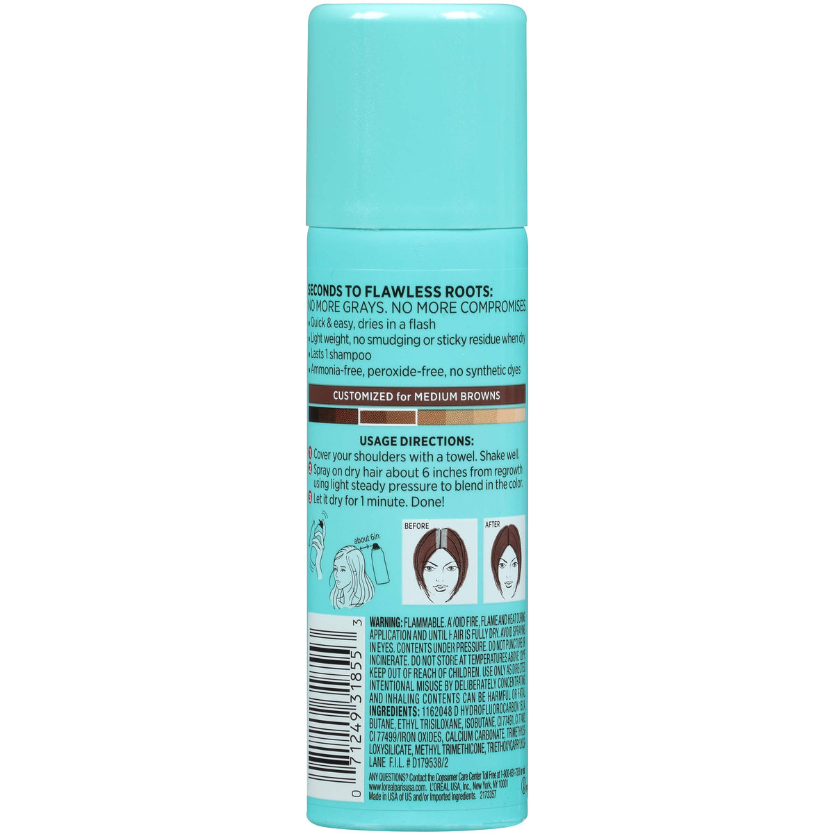 L’Oreal Paris Root Cover Up Spray Medium Brown 2oz (3 Pack)