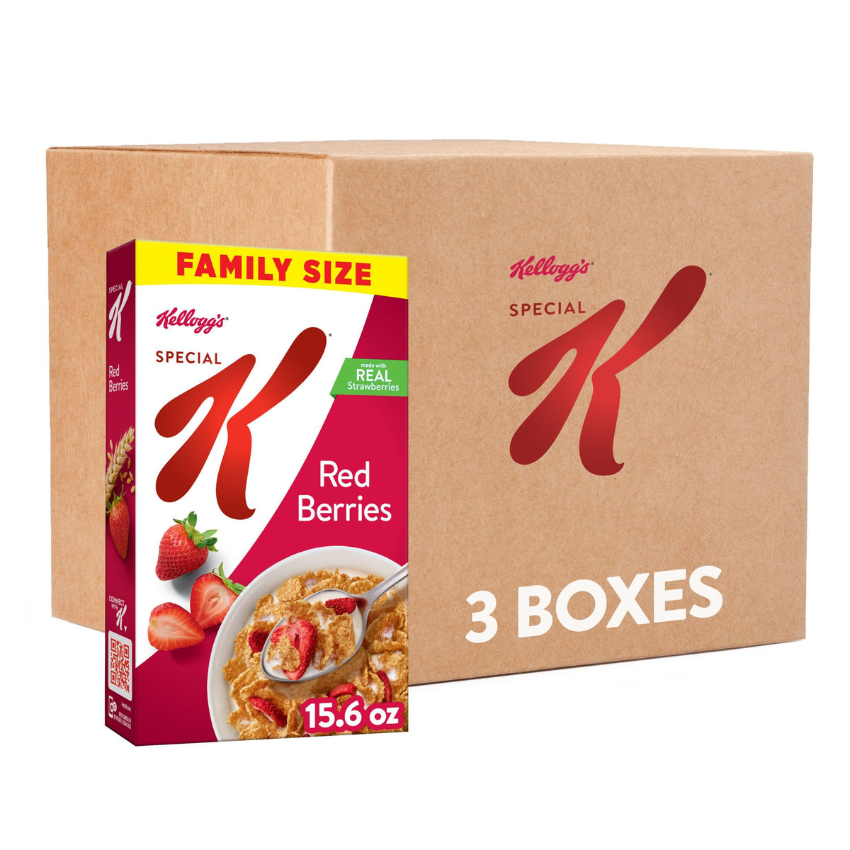 Kellogg's Special K Breakfast Cereal, Family Breakfast, Fiber Cereal, Family Size, Red Berries (3 Boxes)