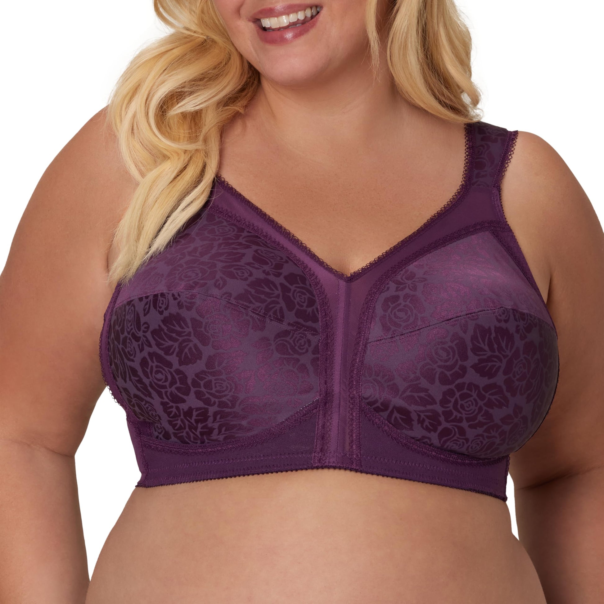 Playtex Women's 18 Hour Comfort-Strap Wireless, Full-Coverage 4-Way Trusupport, Single Or 2-Pack Bra, Plum Majestic, 42D
