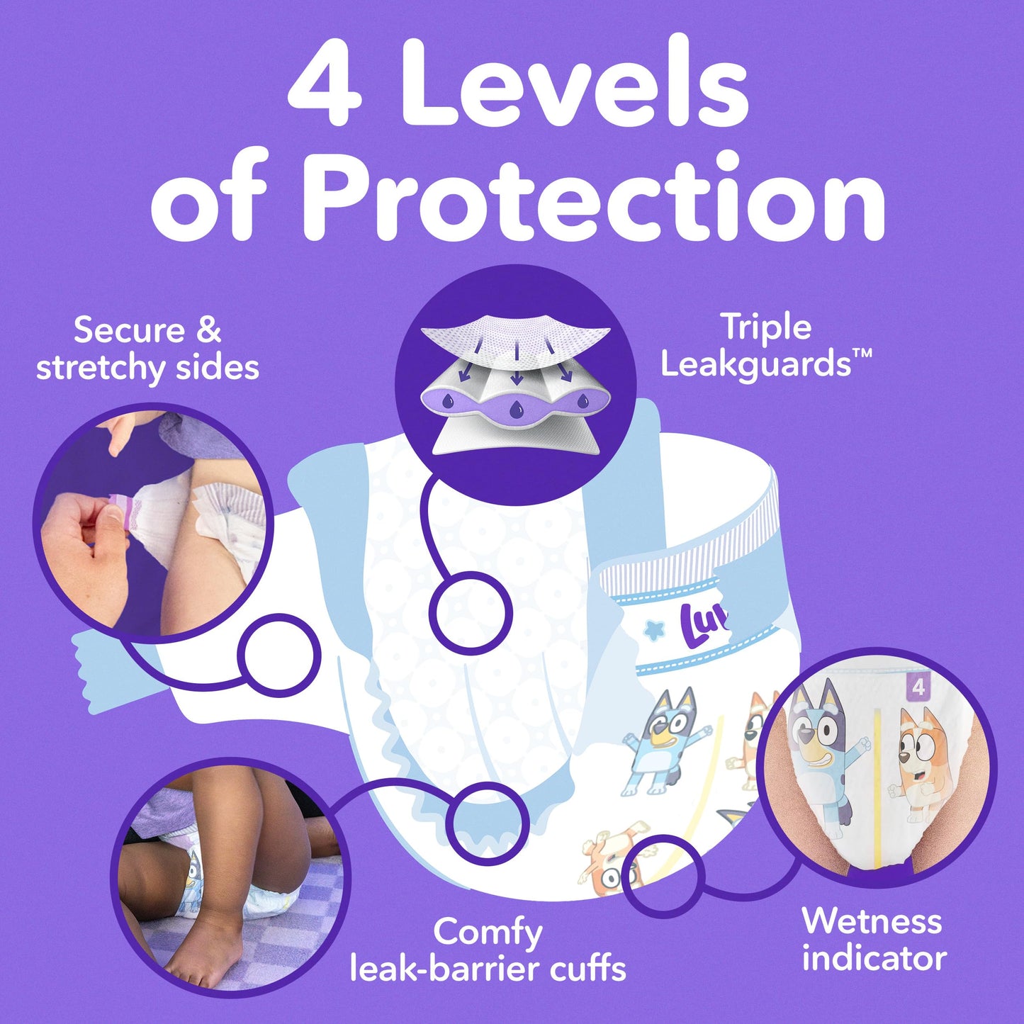 Luvs Size 4 Baby Diapers, Platinum Protection Bluey Diapers for Day & Night, Size 4, 144 Count (Packaging May Vary)