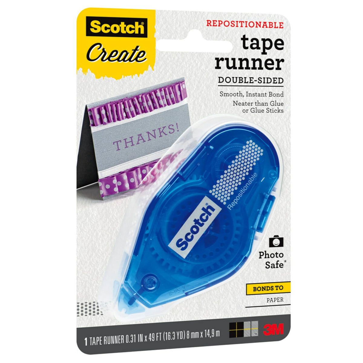 Scotch Repositionable Tape Runner, 0.31 in x 49 ft, Double Sided Tape Runner for Crafts and DIY, 1-Pack