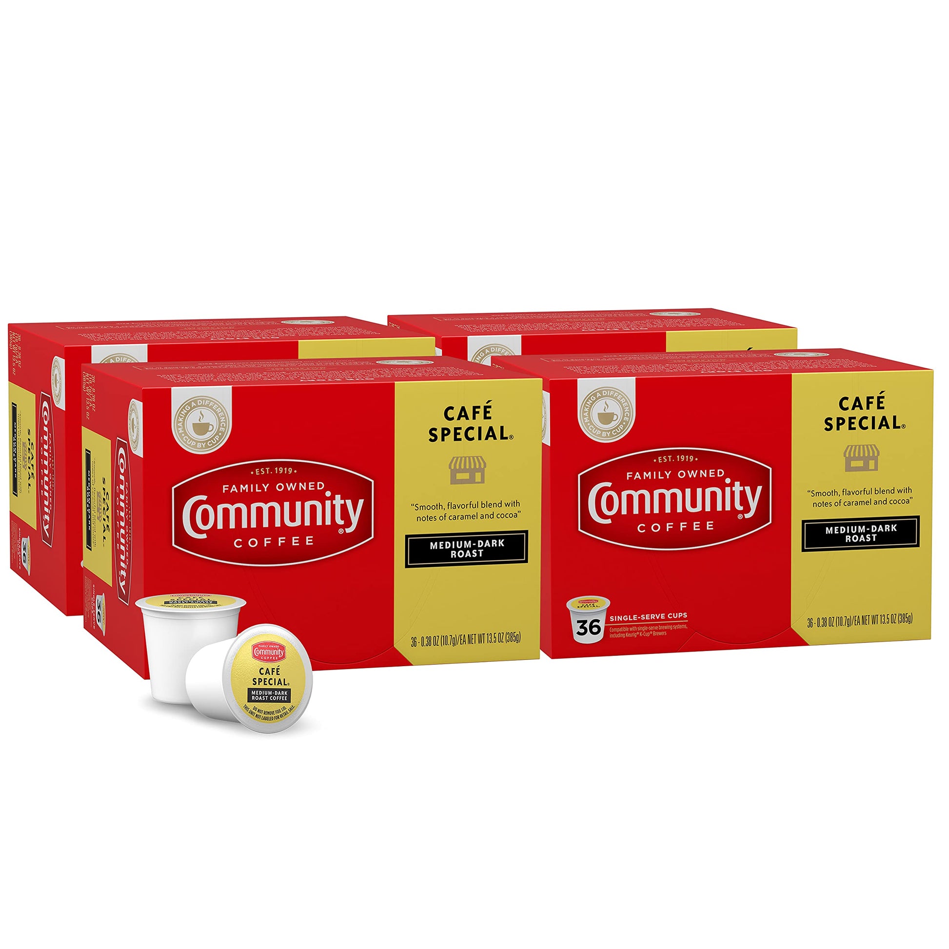 Community Coffee Café Special Medium Dark Roast, 144 Single-Serve Keurig K-Cup Pods, 36 Count (Pack of 4)