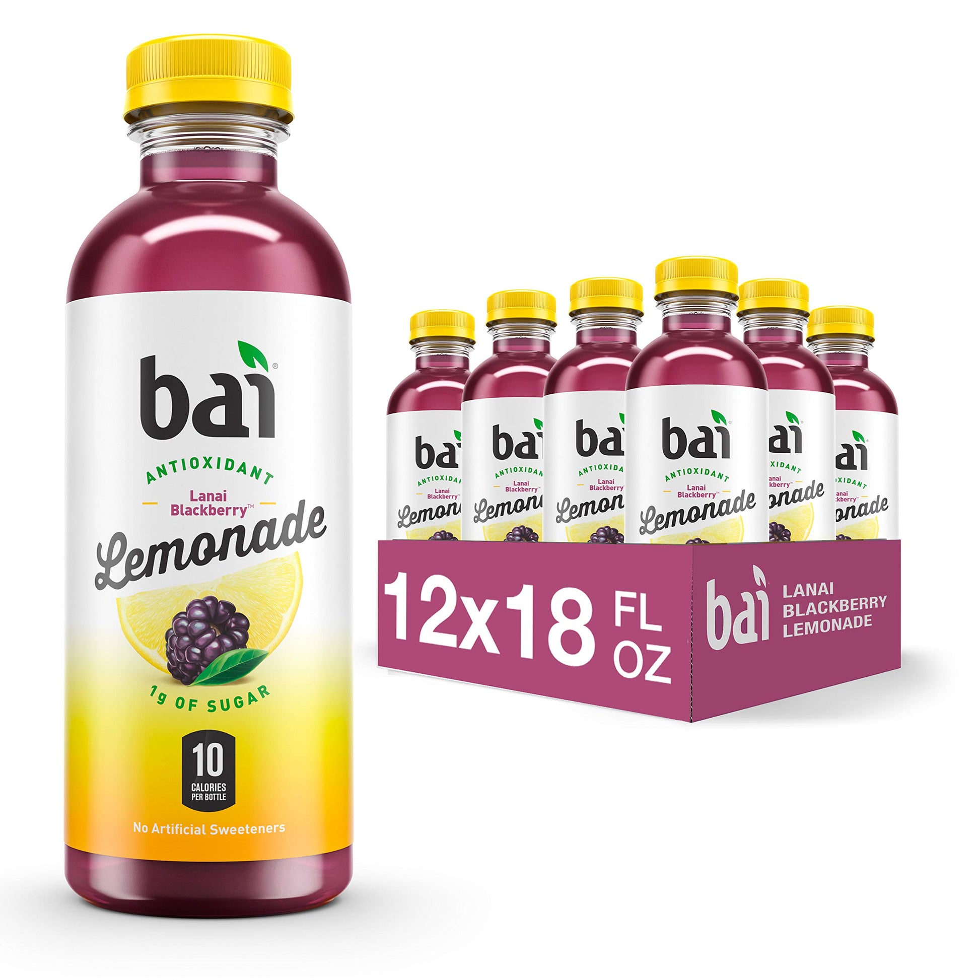 Bai Flavored Water, Lanai Blackberry Lemonade, Antioxidant Infused Drinks, 18 Fluid Ounce Bottles, 12 Count