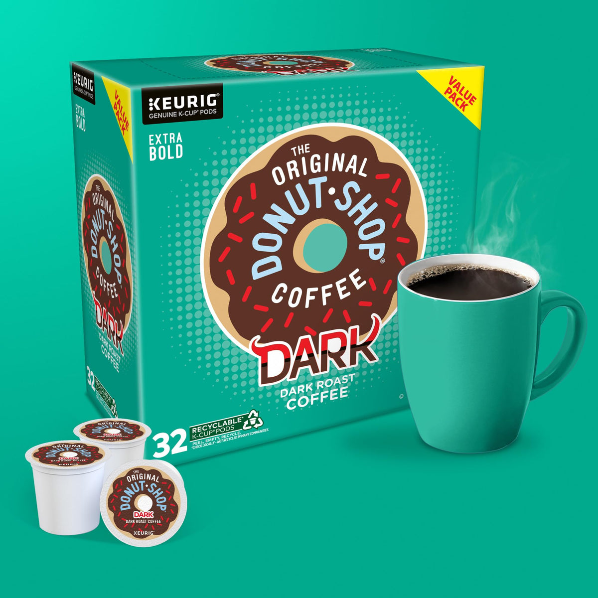 The Original Donut Shop Dark, Keurig Single Serve K-Cup Pods, Dark Roast Coffee Pods, 32 Count