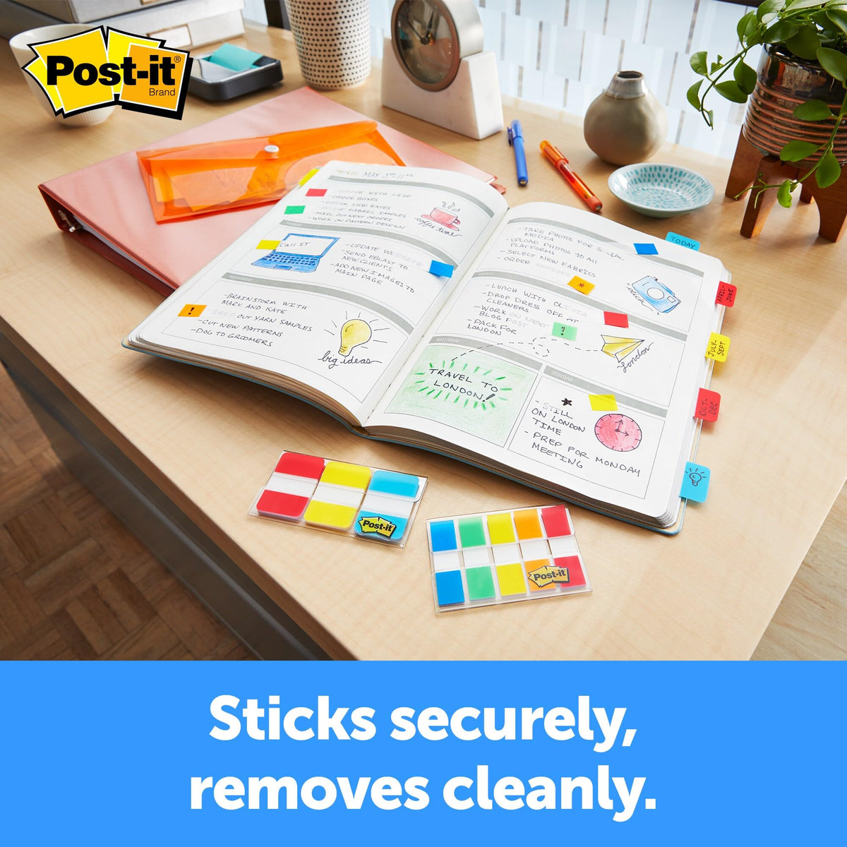 Post-it Tabs, .625 in Solid, Aqua, Lime, Yellow, Red, 10/Color, 40/Dispenser (676-ALYR)