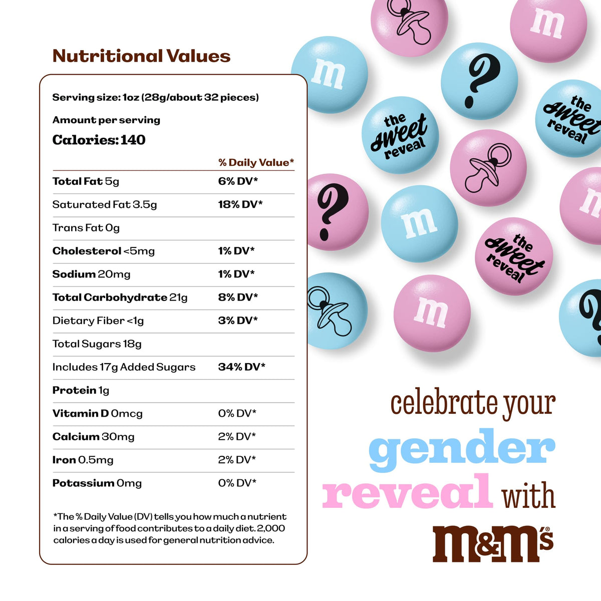 M&M'S World Gender Reveal Milk Chocolate Candy 2lb Bag with Light Blue and Pink M&M'S for Baby Showers Gender Reveal Parties and New Baby Favors