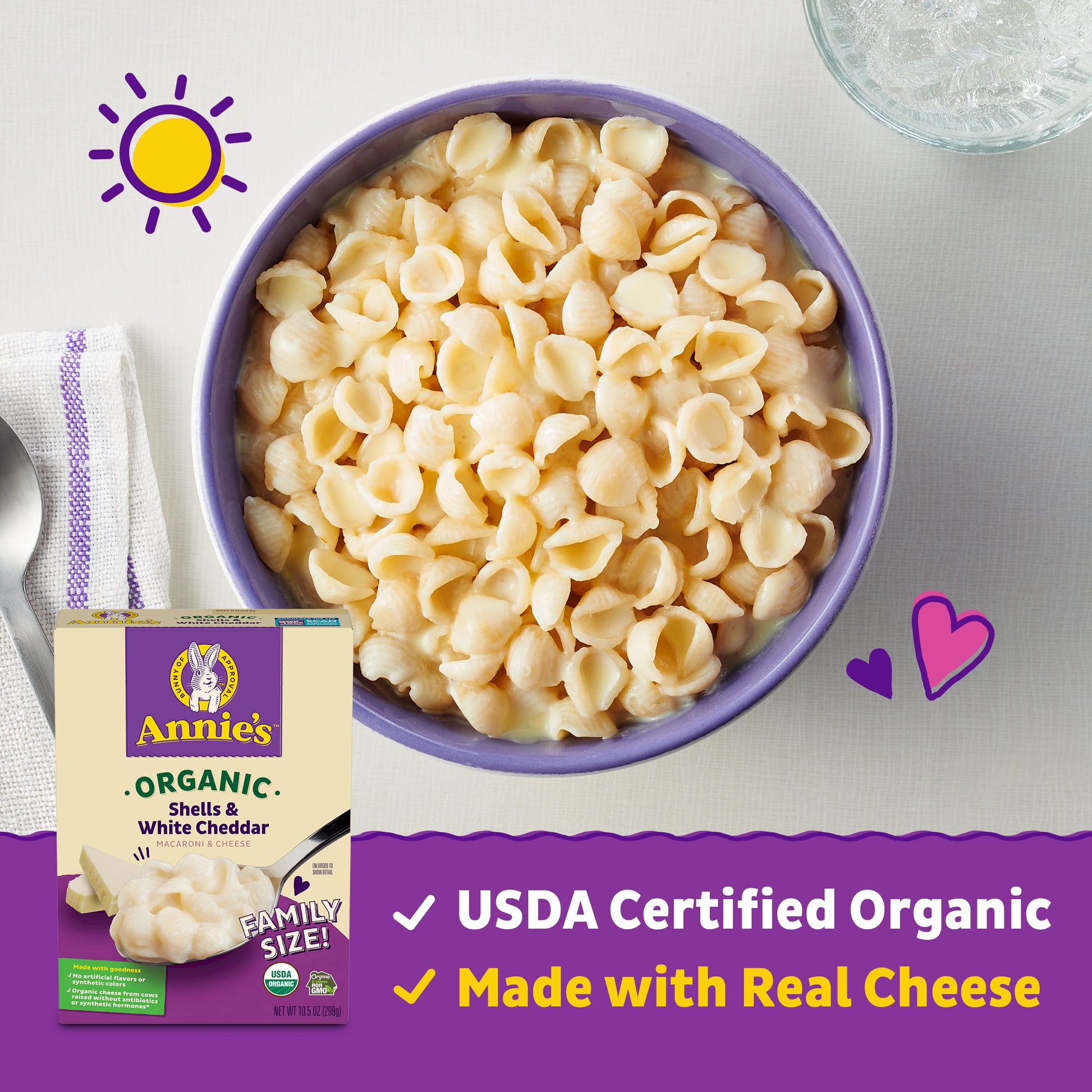 Annie's Organic Shells & White Cheddar Macaroni and Cheese, Family Size, 10.5 oz. (Pack of 6)