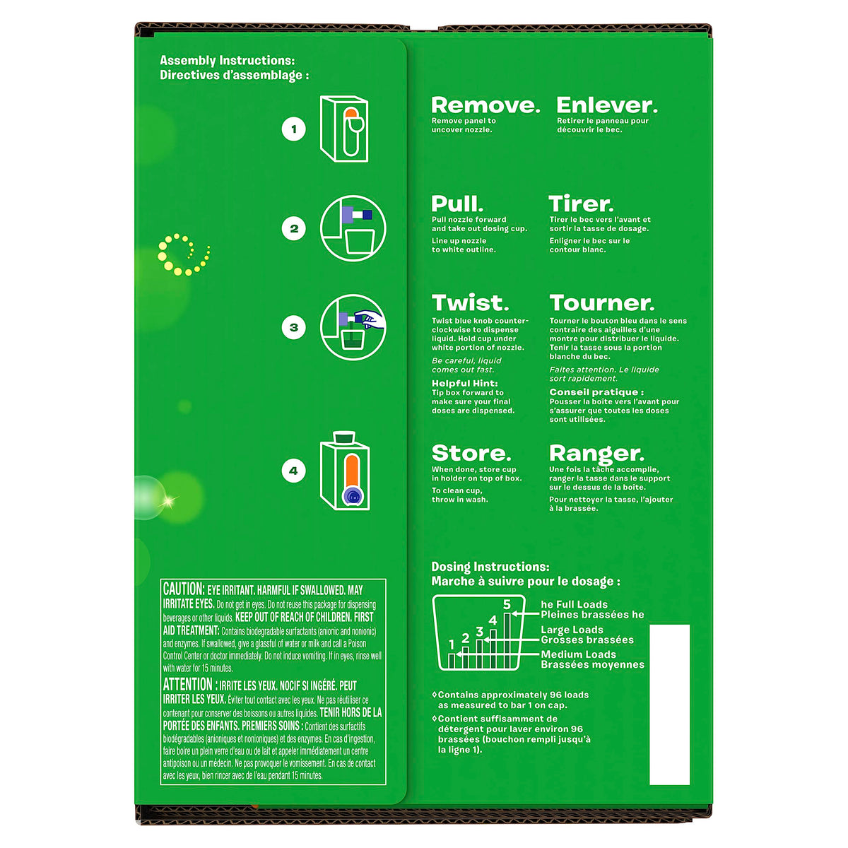 Gain Laundry Detergent Liquid Soap Eco-Box, Ultra Concentrated High Efficiency (HE), Original Scent, 96 Loads