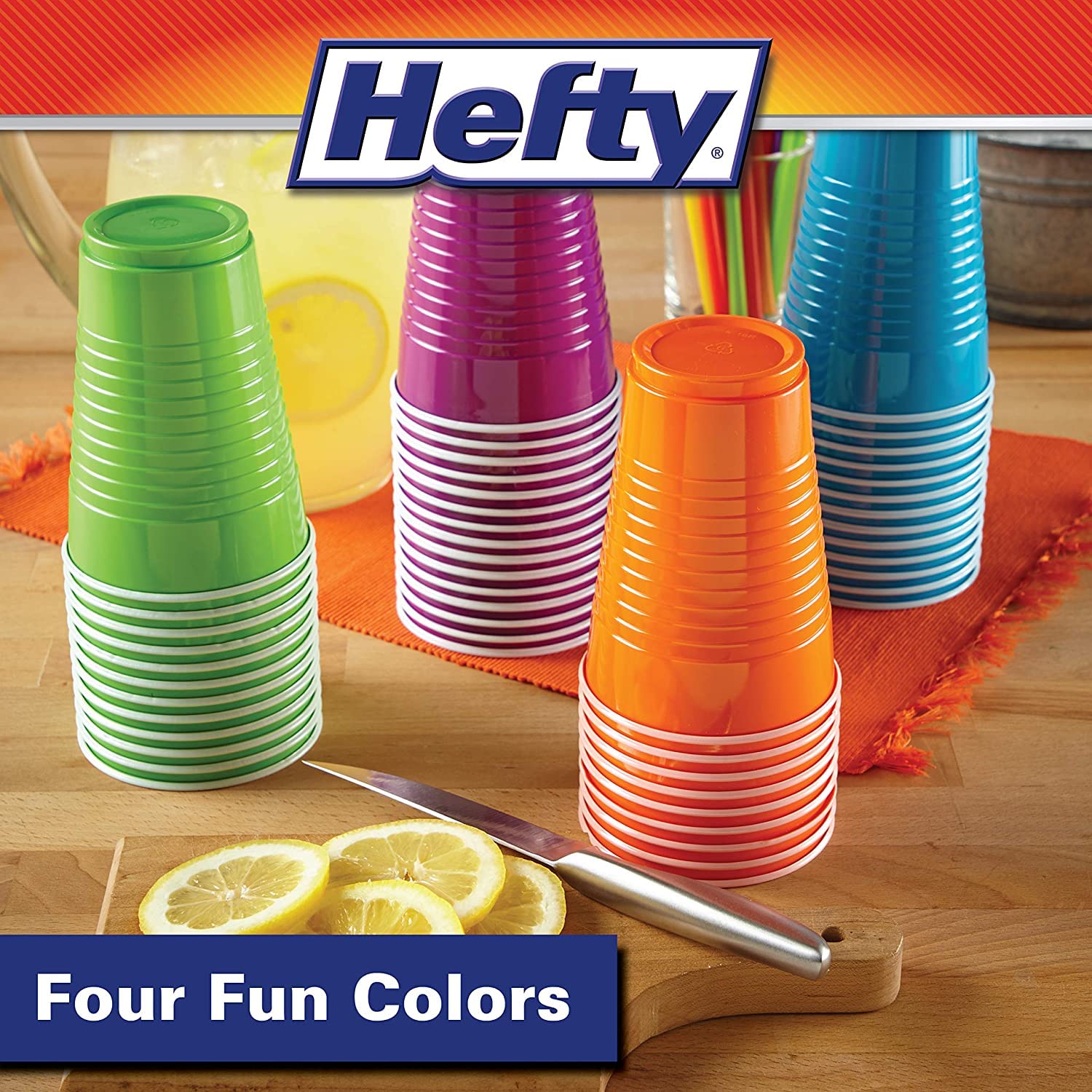 Hefty Party Cup Variety Pack, Disposable Plastic Party Cups, Easy Grip & Durable, Assorted Color Cup Variety Pack, 16-Ounce Cups, 100 CT Per Pack (Pack of 2)