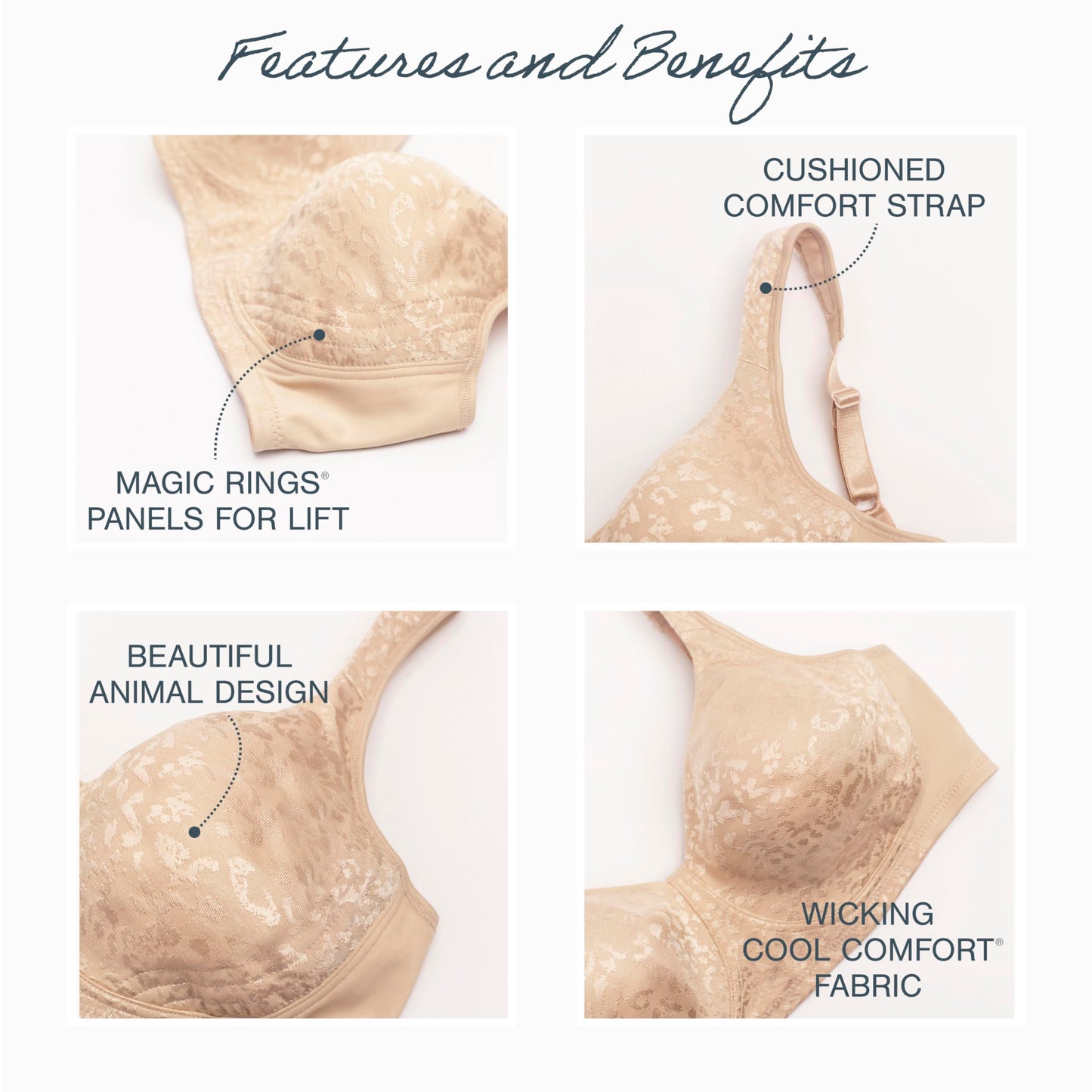 Playtex Women's Wireless, 18 Hour Plus-Size Bras Available, Ultimate Lift, Moisture-Wicking, Single or 2-Pack, Almond Animal, 38DDD