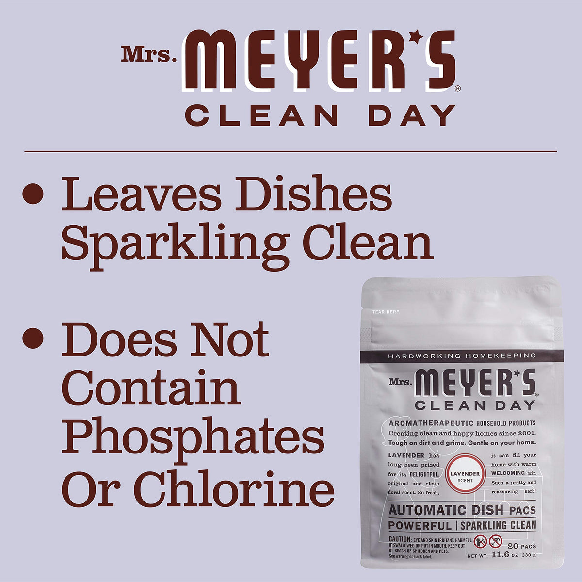 MRS. MEYER'S CLEAN DAY Automatic Dishwasher Pods, Lavender, 20 Count