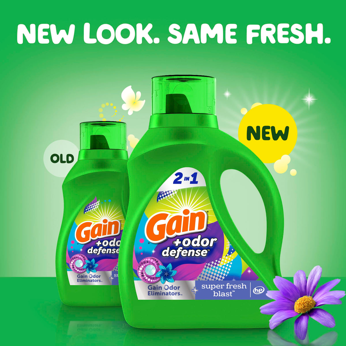 Gain + Odor Defense Liquid Laundry Detergent, Super Fresh Blast Scent, 88 Oz, 61 Loads, HE Compatible