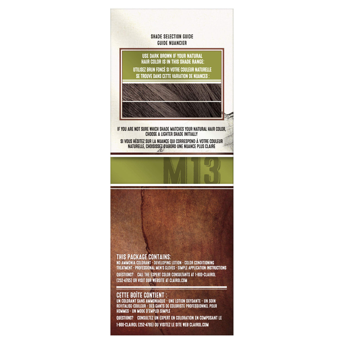 Clairol Natural Instincts Semi-Permanent Hair Dye for Men, M13 Dark Brown Hair Color, Pack of 1