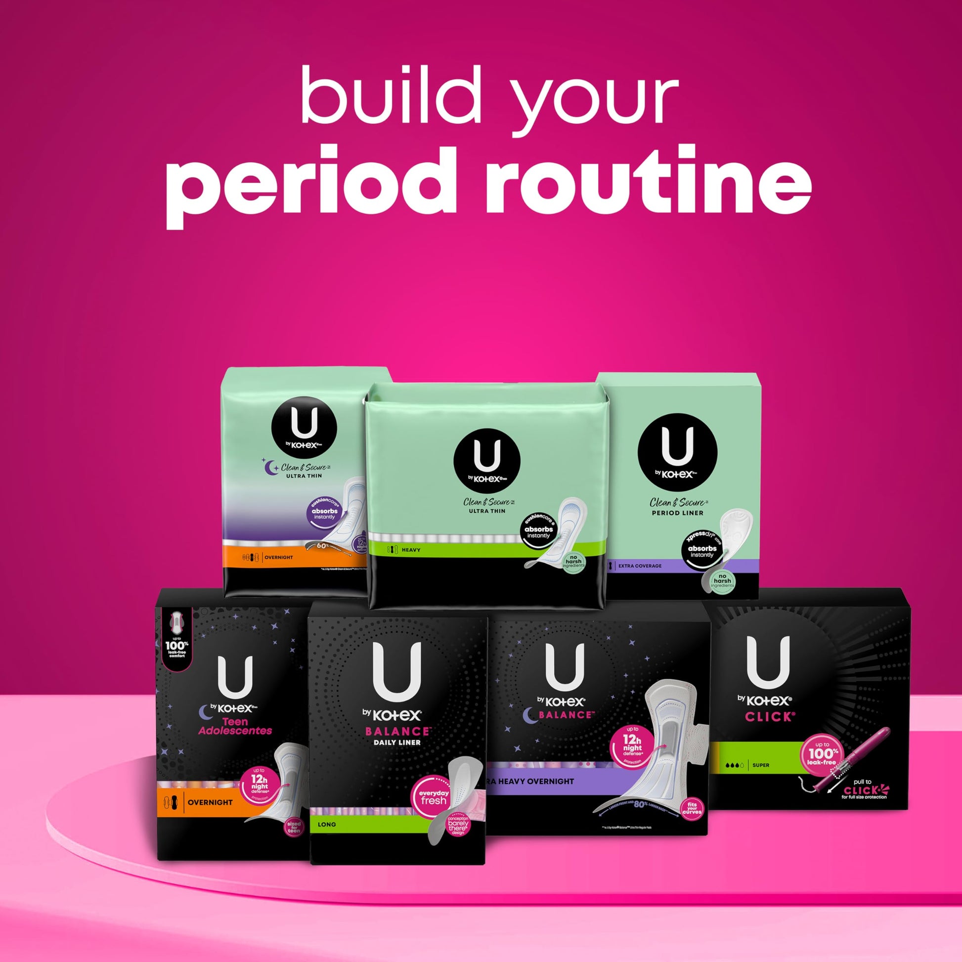 U by Kotex Click Compact Tampons, Regular Absorbency, Unscented, 192 Count (6 Packs of 32) (Packaging May Vary)