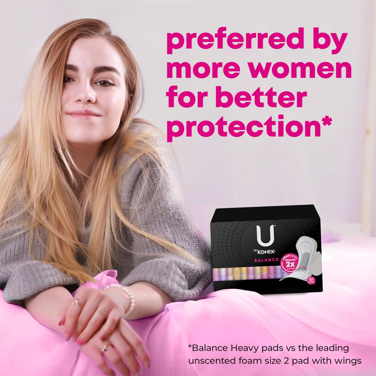 U by Kotex Balance Ultra Thin Pads with Wings, Overnight Absorbency, 38 Count