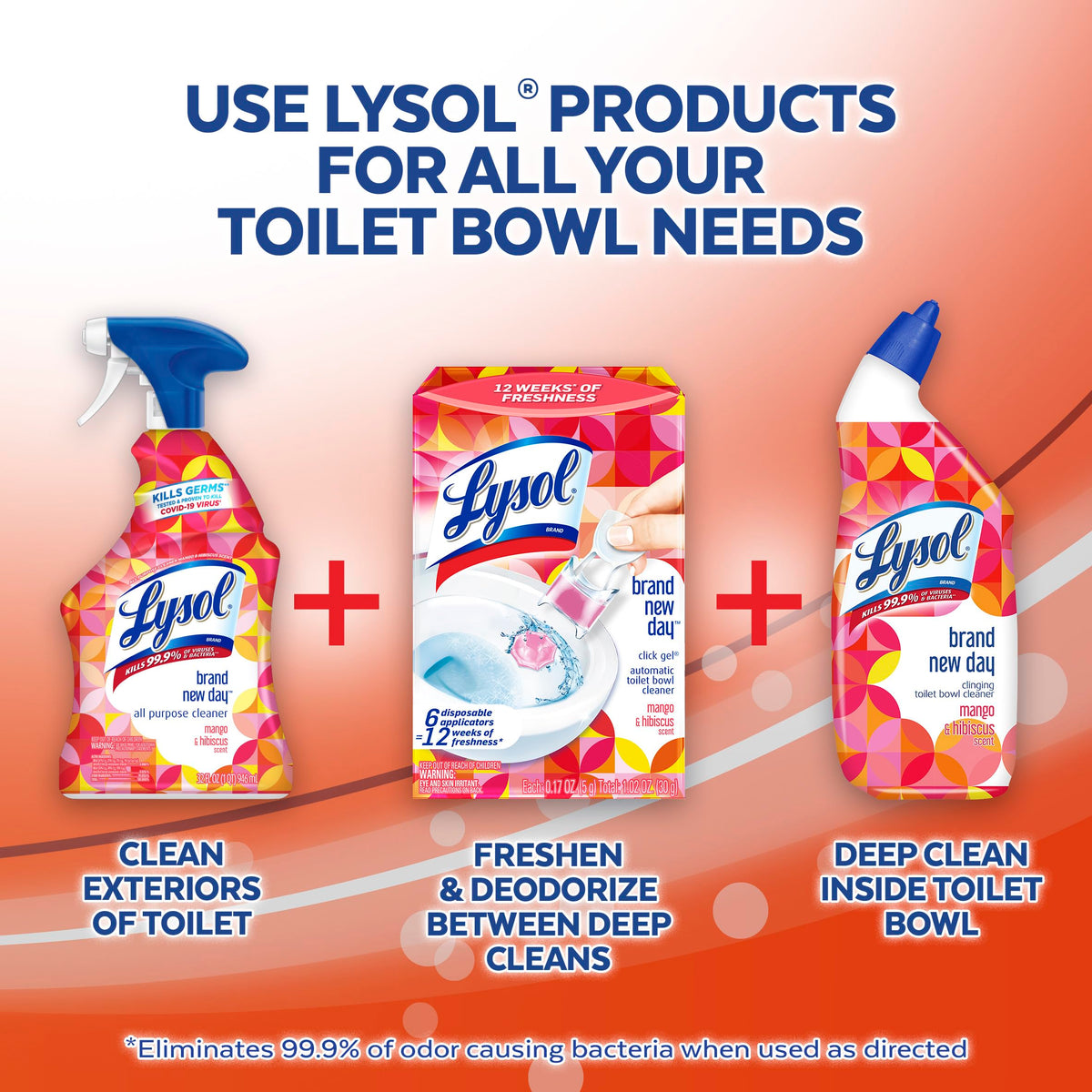 Lysol Toilet Bowl Cleaner Gel, For Cleaning and Disinfecting, Stain Removal, Mango and Hibiscus, 24 Oz (Pack of 4) - With 1ct Auto In-The-Bowl Toilet Cleaner, Ocean Fresh