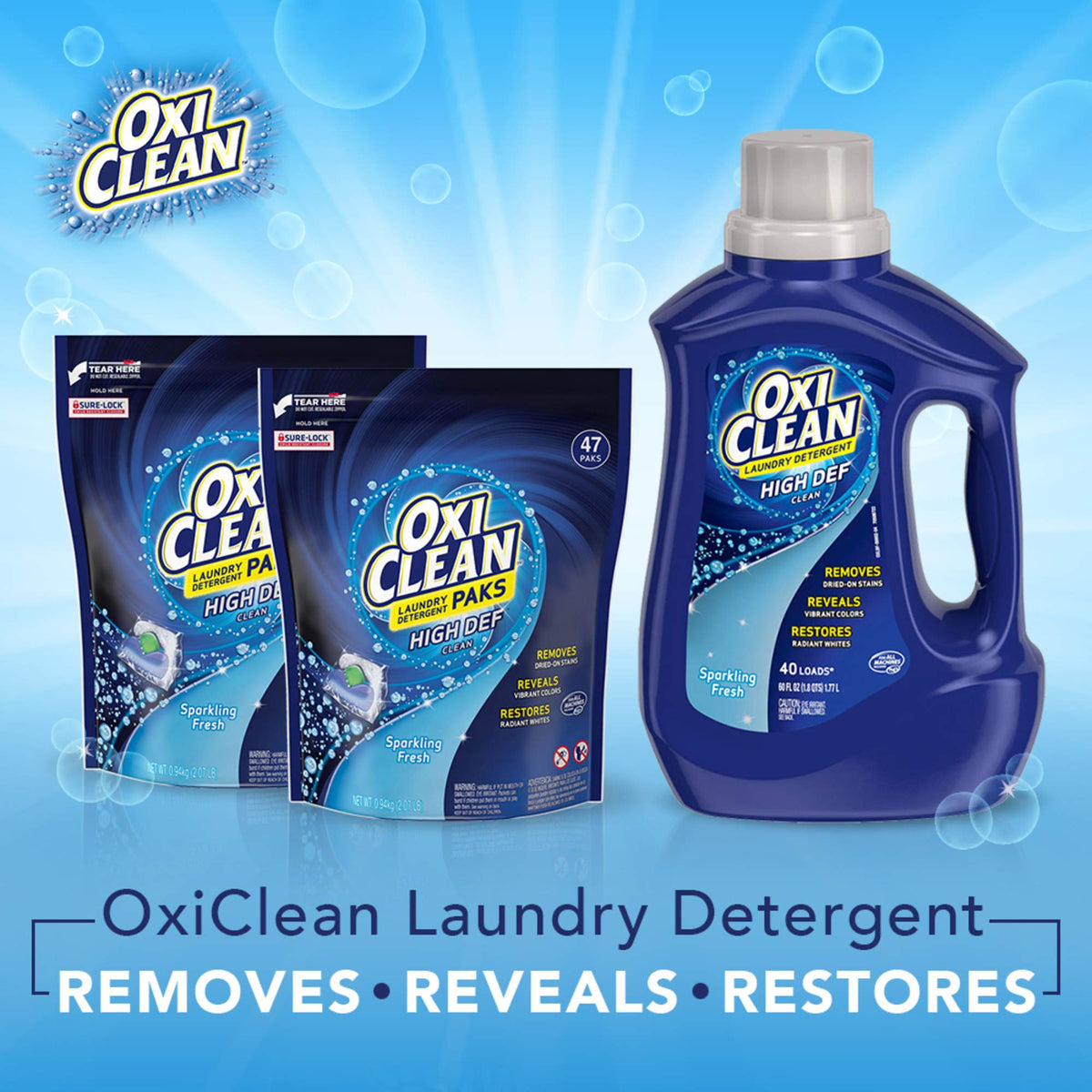 OxiClean High Def Clean Sparkling Fresh Laundry Detergent Paks, 47 Count