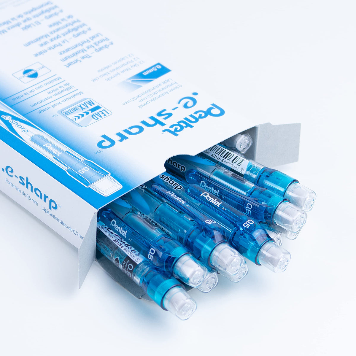 Pentel e-Sharp Mechanical Pencil, 0.50 mm, Sky Blue Barrel, 12- Count (AZ125S)