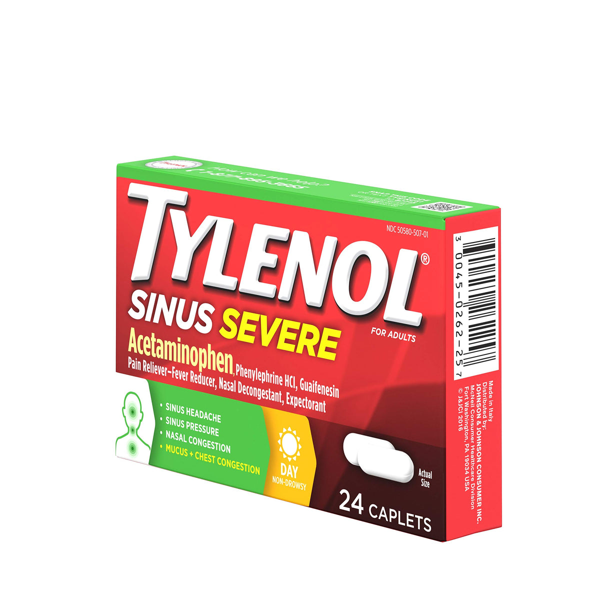 Tylenol Sinus Severe Daytime Caplets with Acetaminophen, Guaifenesin & Phenylephrine HCl, 24 ct (Pack of 2)