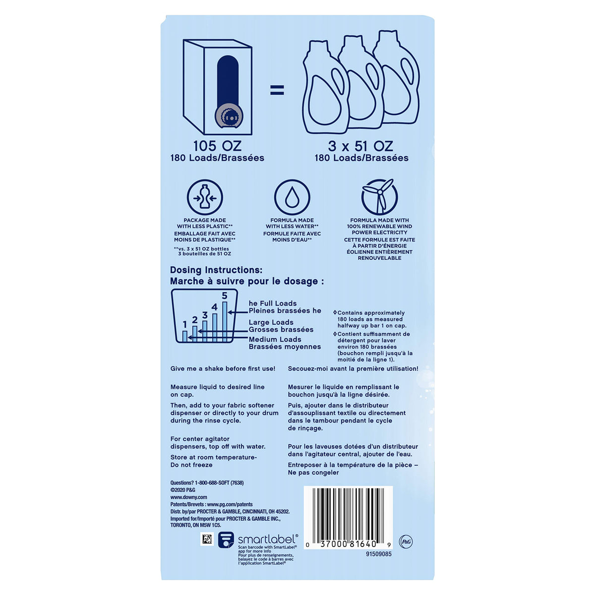 Downy Eco-box Ultra Concentrated Liquid Fabric Conditioner (fabric Softener), Cool Cotton, 180 Loads, 105 Fl Oz
