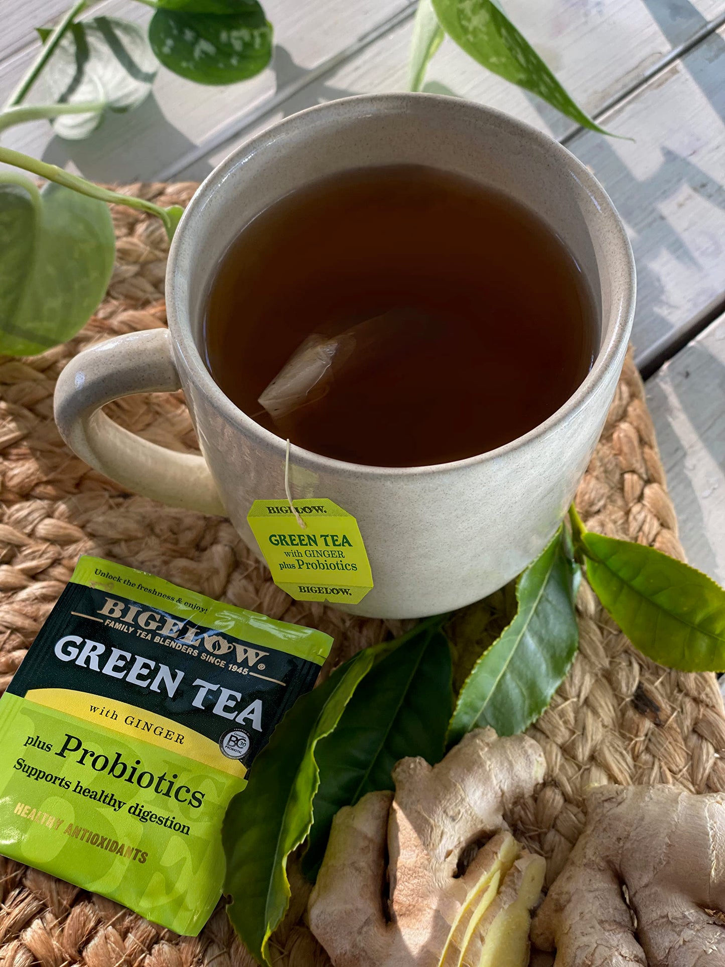 Bigelow Tea Green Tea with Ginger Plus Probiotics, Caffeinated Tea with Ginger, 18 Count Box, (Pack of 6), 108 Total Tea Bags