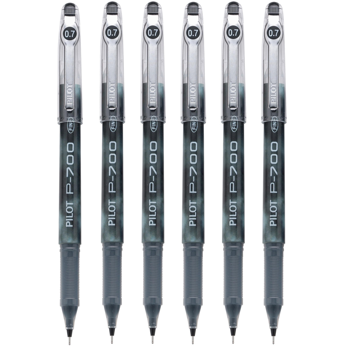 Pilot P-700 Rollerball Stick Gel Pen, Black Ink, Fine 0.7 mm, 6 Pens