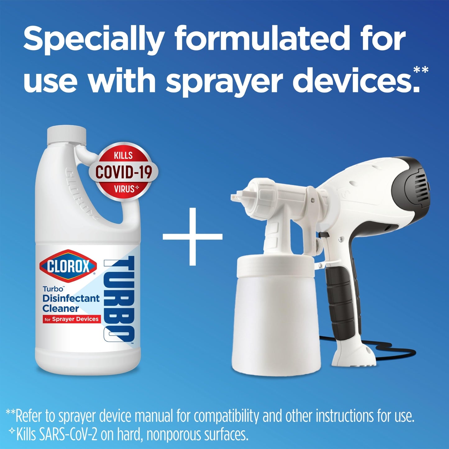 CLOROX Turbo Disinfectant Cleaner for Sprayer Devices, Bleach-Free, 64 Fluid Ounces (Pack of 2)