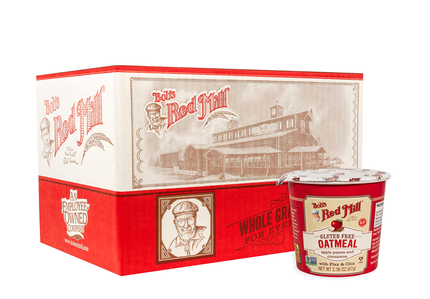 Bob's Red Mill GF Oatmeal Cup, Apple & Cinnamon, 2.36 Ounce Cup (Pack of 12) - Non-GMO, Whole Grain, Kosher