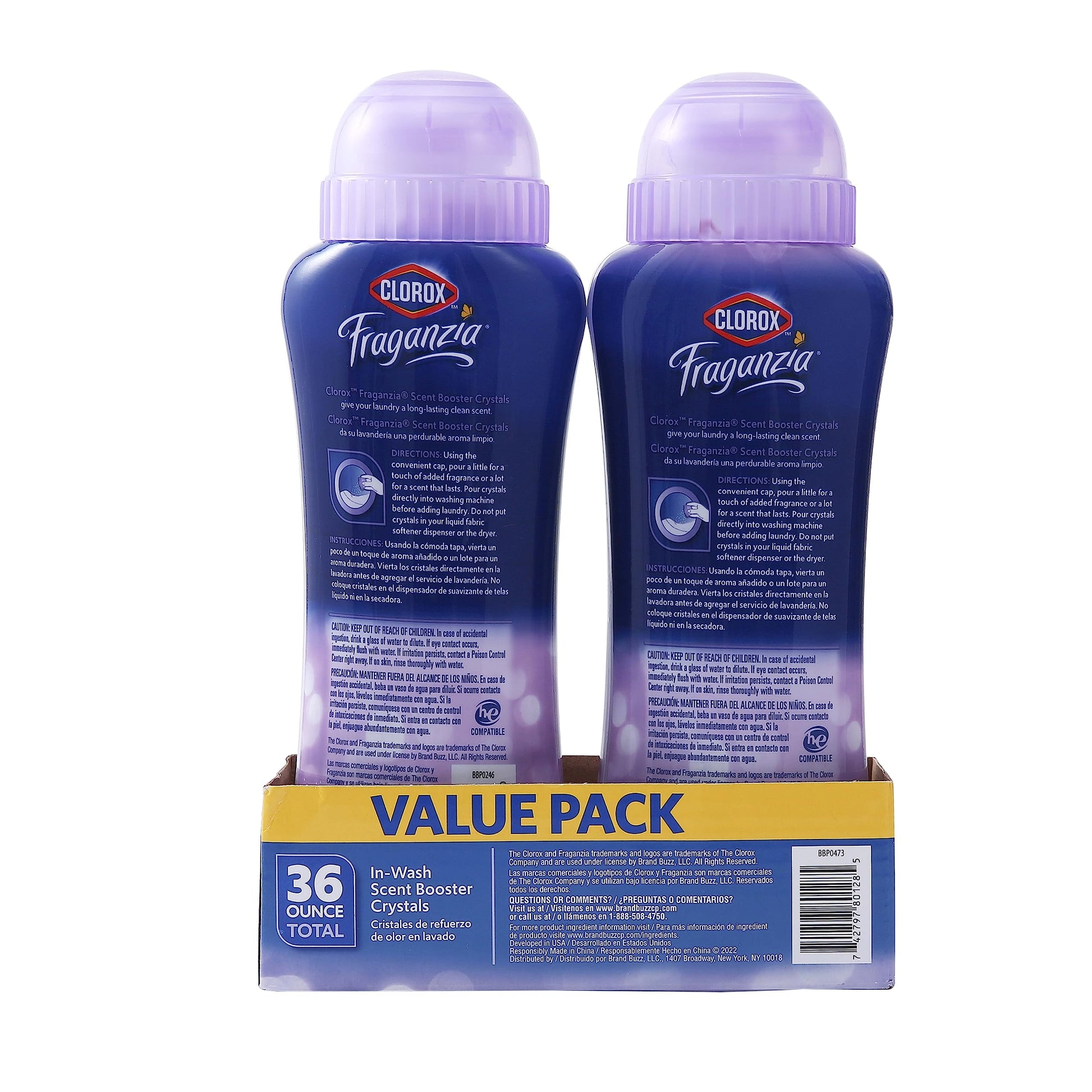 Clorox Fraganzia Laundry Scent Booster Crystals in Lavender with Eucalyptus Scent - Scented In-Wash Freshener Beads for Fresh, Clean, Great Smelling Clothes and Linens, 18 Oz - 2 Pack