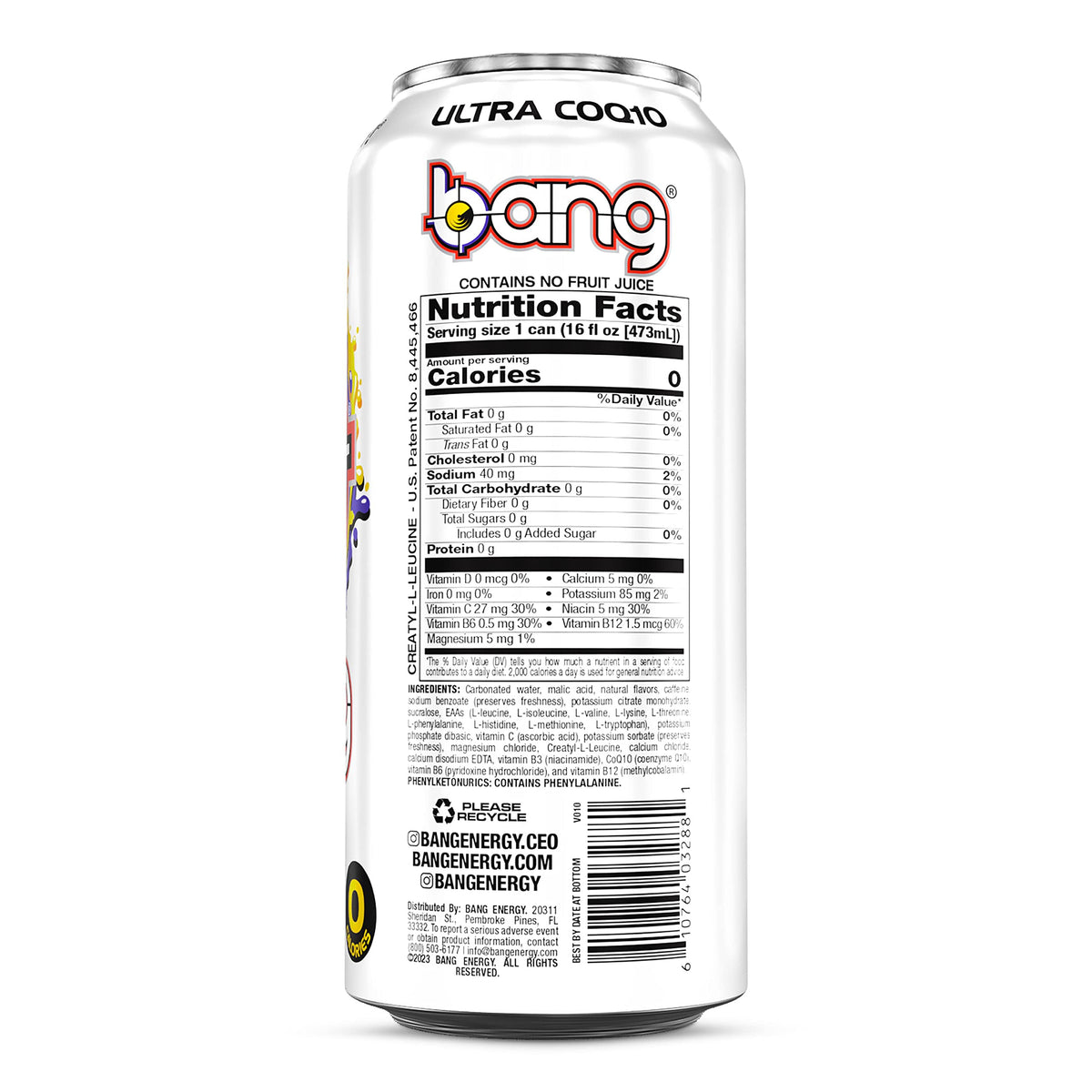 Bang Energy Nectarine Blueberry, Sugar-Free Energy Drink, 16-Ounce (Pack of 12)