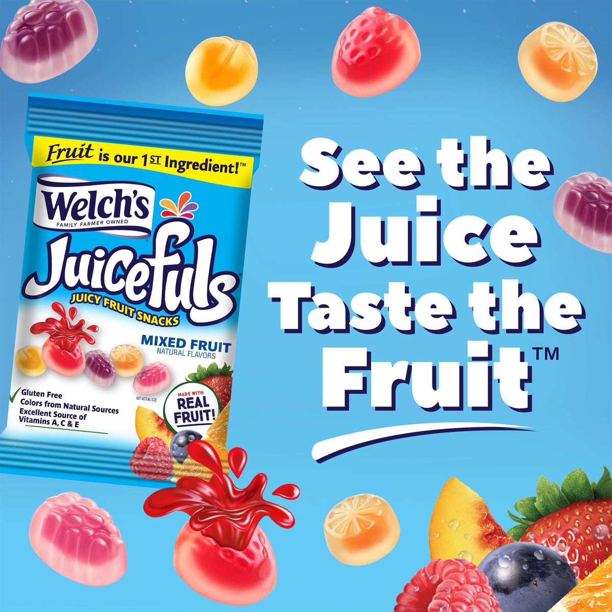 Welch's Juicefuls Juicy Fruit Snacks, Mixed Fruit & Island Splash Fruit Gushers Variety Pack, Perfect for School Lunches, Gluten Free, 4 oz Sharing Size Bags (Pack of 6)