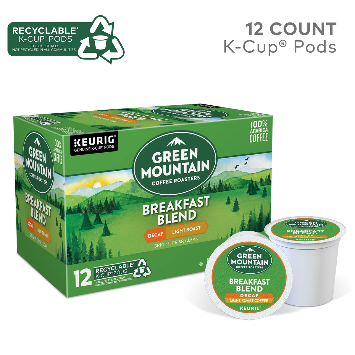 Green Mountain Keurig Decaf Coffee Breakfast Blend, 0.31 Ounce (Pack of 12)